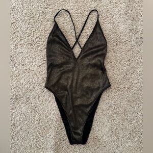 Black Swimsuit with a gold bronze accent